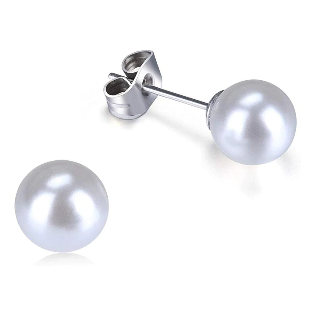 Stunning 8mm Pearl Stud Earring in Silver Color, Made from 316L Surgical Stainless Steel for Women