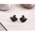 Crystal Rose Gold Black Swan Stud Earrings for Women