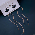 Rose Gold Stainless Steel with CZ Black Swan Drop Tassel Earrings for Women