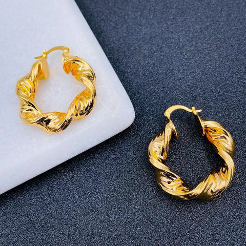 Stylish Stainless Steel Curly Gold Hoop Earring Pair For Women