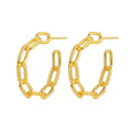 Gold Plated Link Design Stainless Steel Hoop Earring Pair for Women