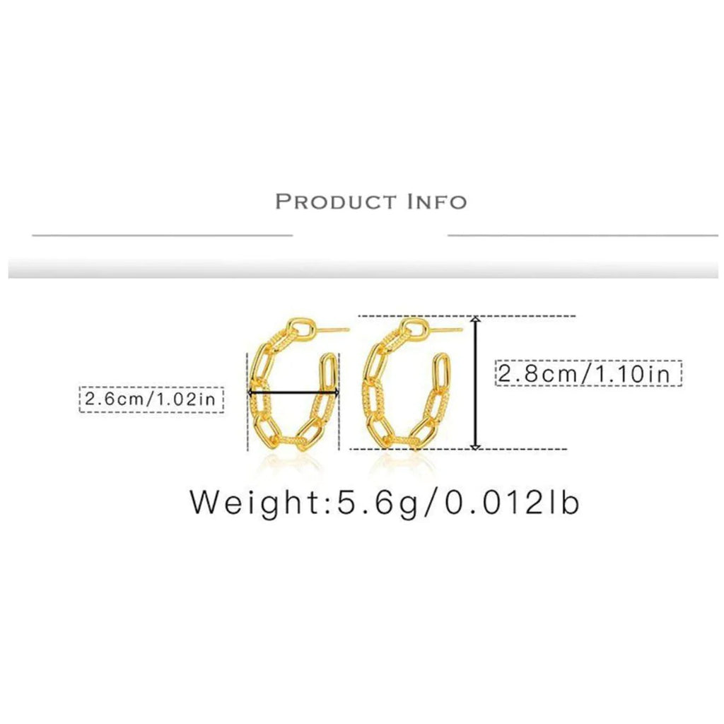 Gold Plated Link Design Stainless Steel Hoop Earring Pair for Women