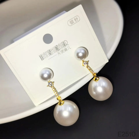 Dual Pearl Dangling Drop with CZ Earrings for Women