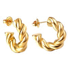 Twisted Croissant Design Glossy Gold Plated Hoop Bali Earrings for Women