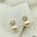 18K Gold Plated Cubic Zirconia Pearl Stud Earrings for Women