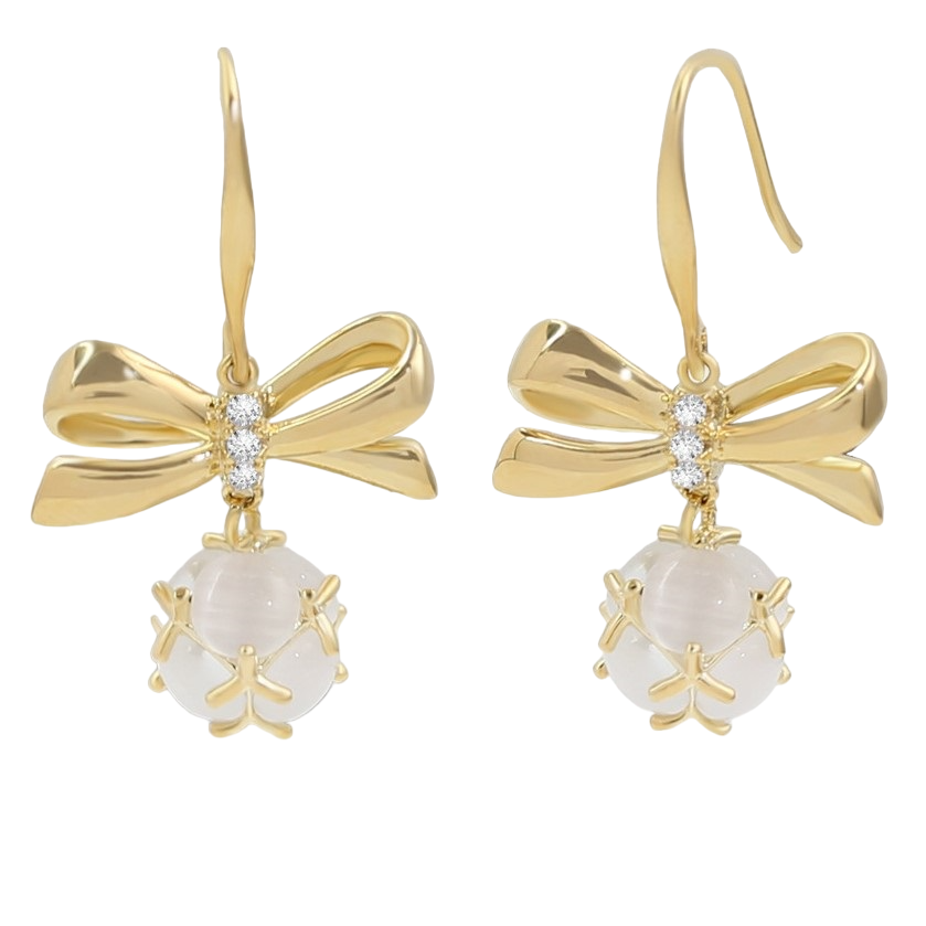 Trendy 18k Gold Plated Zirconia Bow Drop Design Fashion Earrings