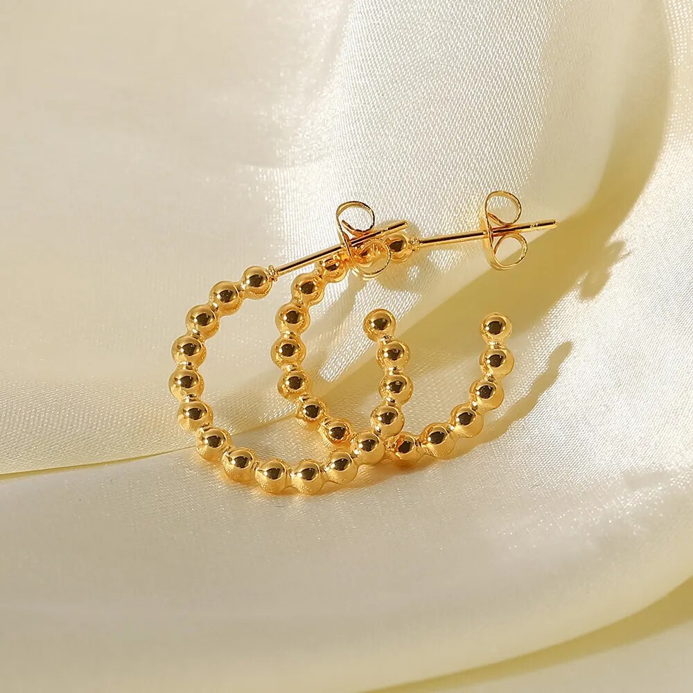 Gold Plated Stainless Steel Link Design Hoop Earrings for Women