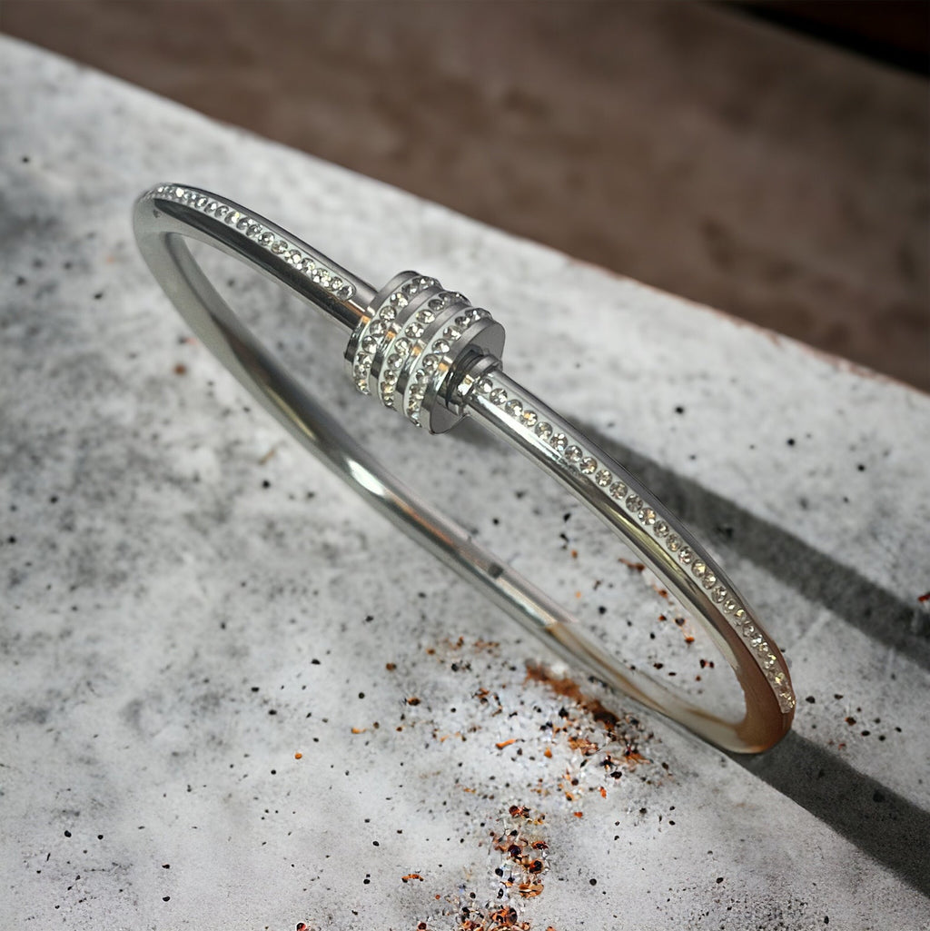 Gold-Plated American Diamond Studded Bangle Style Anti-Tarnish Bracelet for Women