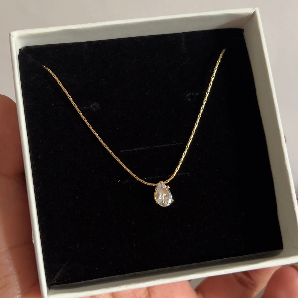 Gold Plated Stainless Steel Anti Tarnish Tear Drop CZ Pendant For Women
