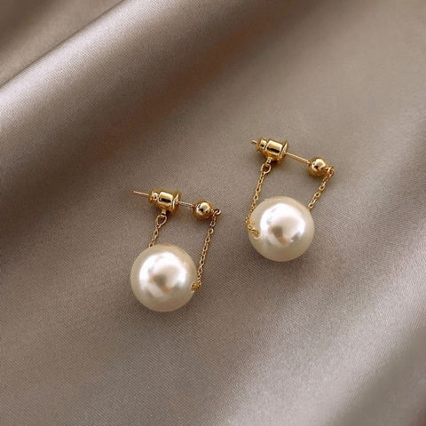 Korean Fashion Minimalist Pearl Pendant Gold Dangle Earrings - Gothic Chic Women's Seductive Jewelry