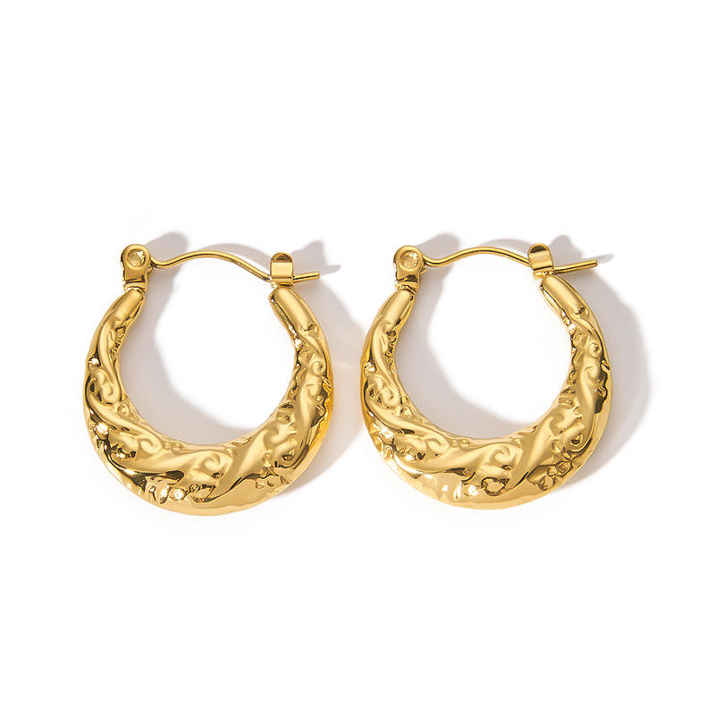 18K Gold Plated Stainless Steel Round Geometric Hoop Earring