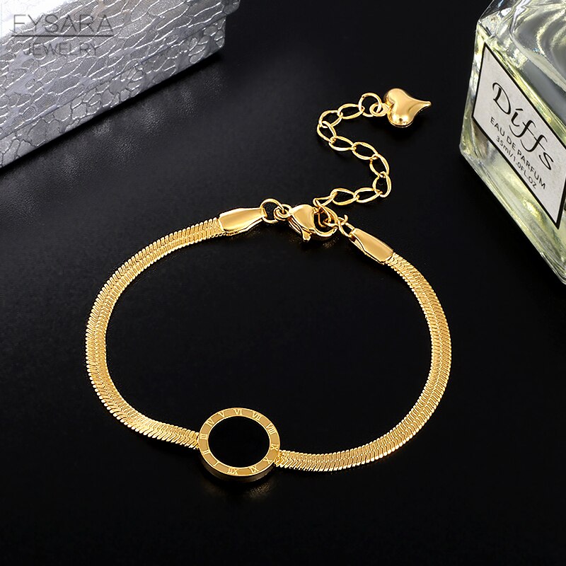 Chic Roman Numeral Charm Flat Snake Chain Bracelet for Women - Stylish Party Jewelry