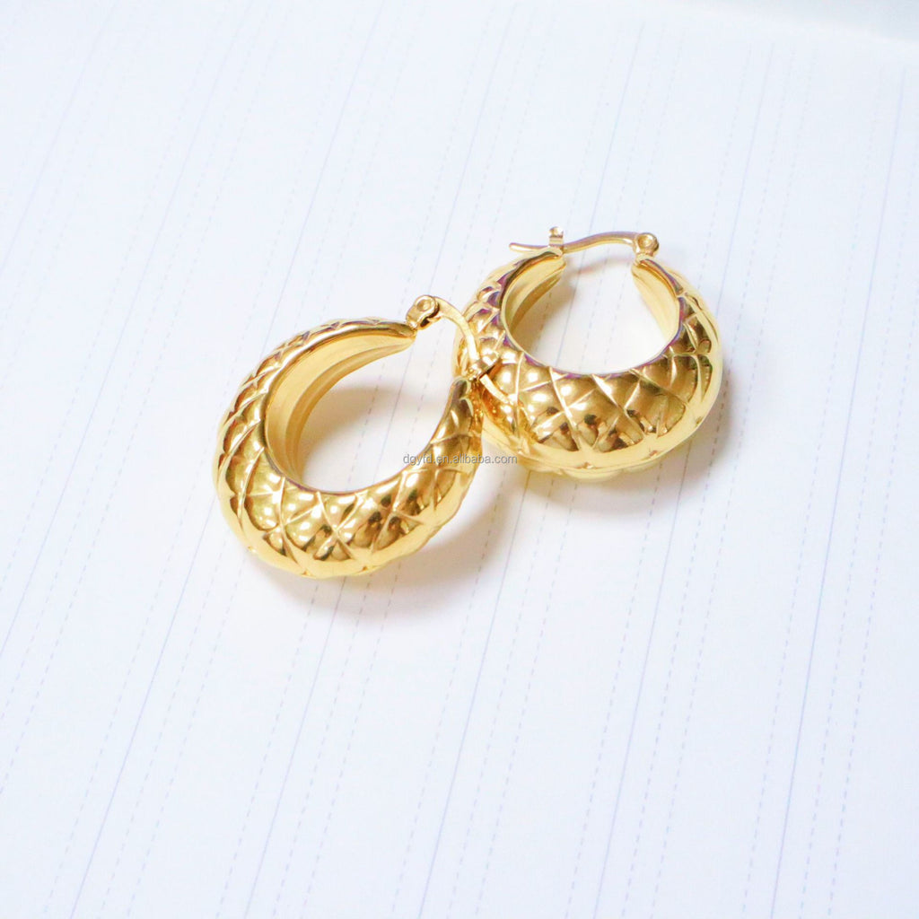 18K Gold Plated Stainless Steel Round Geometric Hoop Earrings