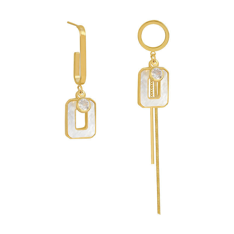 Unique Asymmetry Acrylic Square White Tassels Drop Earrings For Women