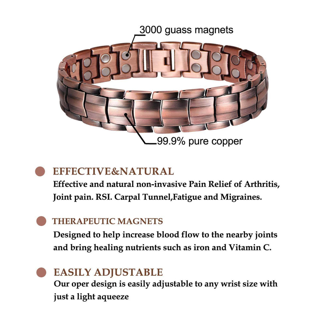 Stylish & Healing Copper Magnetic Bracelet for Men - Retro Red Copper Energy Jewelry for Health & Wellness