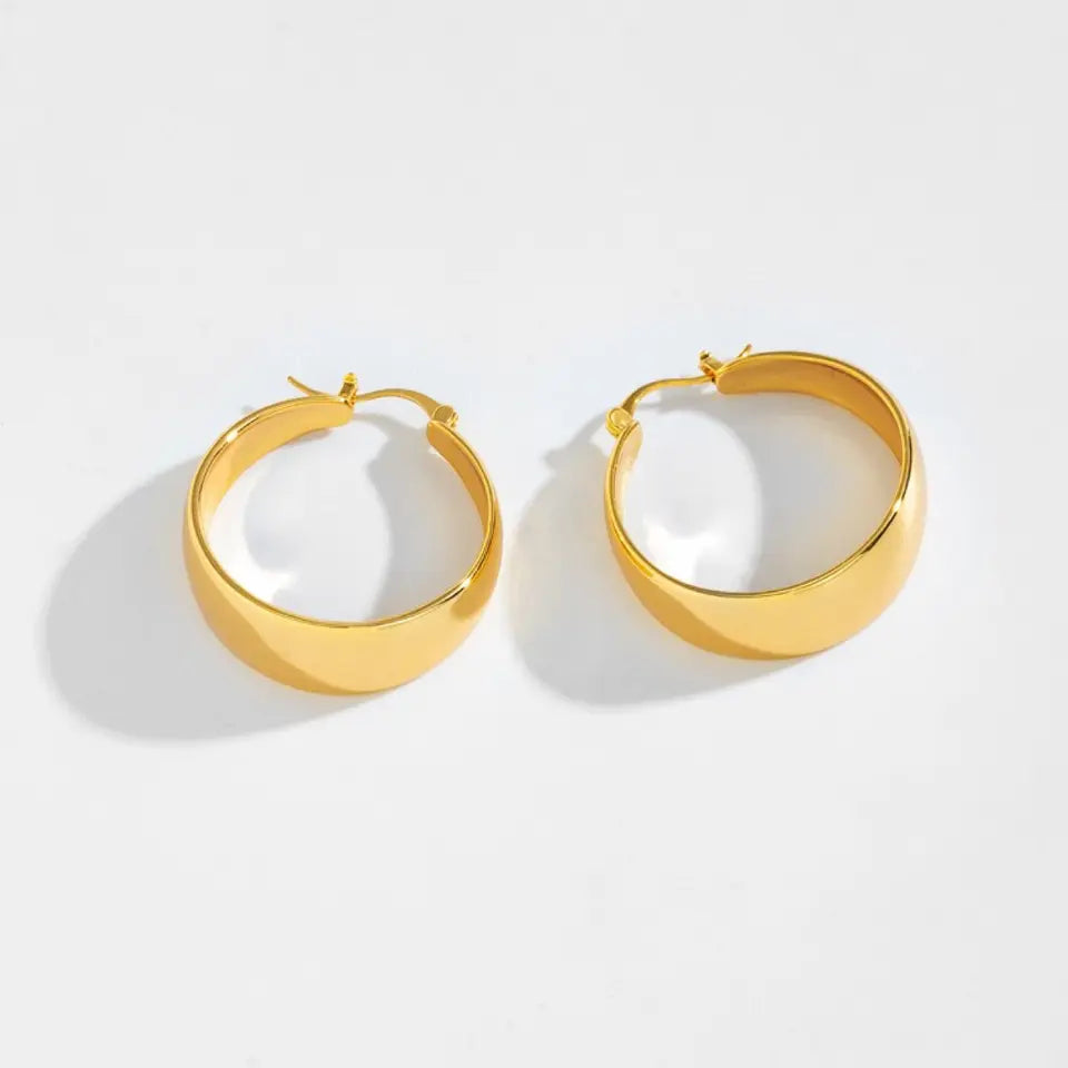 18K Gold Plated Chunky Statement Stainless Steel Hoop Earrings for Women