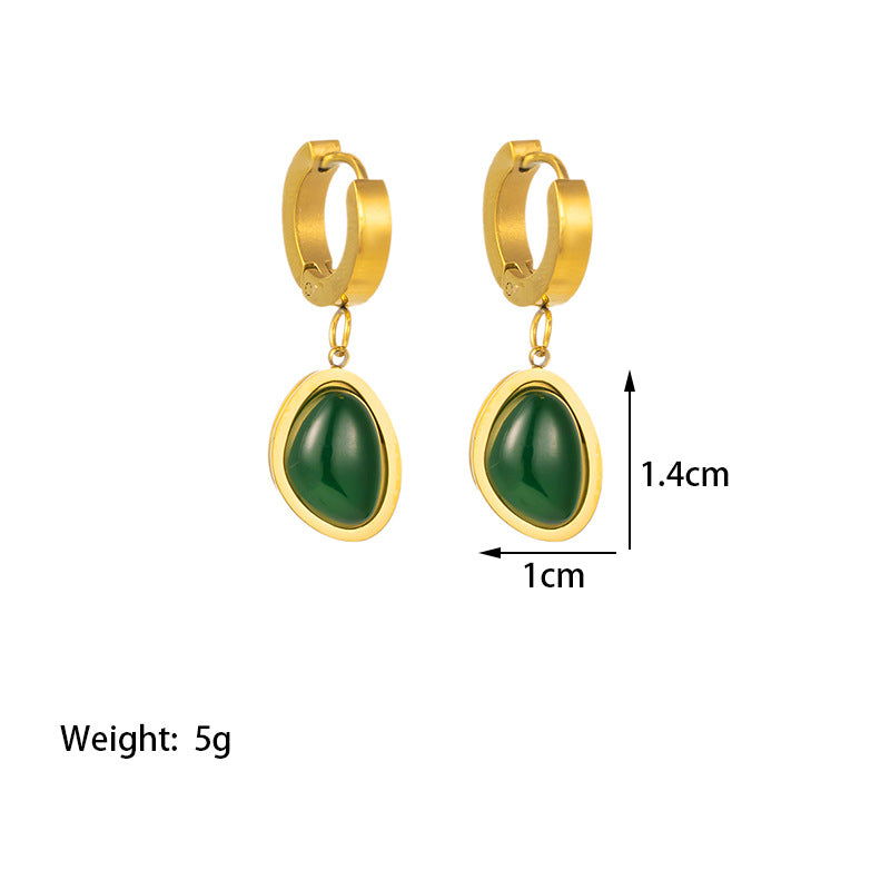 Stylish stainless steel Gold plated Vintage Oval Turquoise Pendant earrings