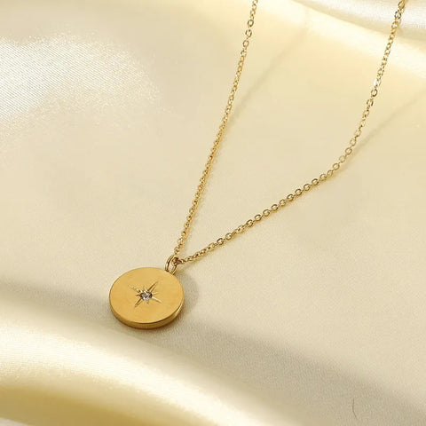 Trendy 18k Gold Plated Stainless Steel Coin Pendant Necklace For Women