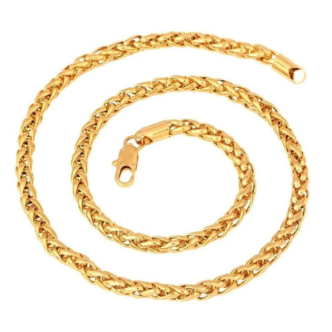 Men's Wheat Spiga Franco Chain, Gold Plated, crafted from 316L Stainless Steel