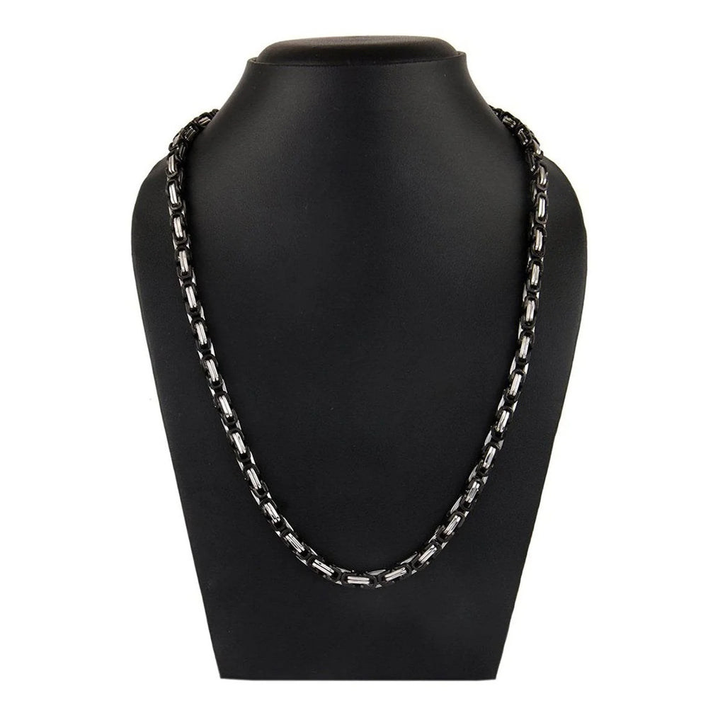 Men's Stainless Steel Black Silver Plated 3D Byzantine Chain