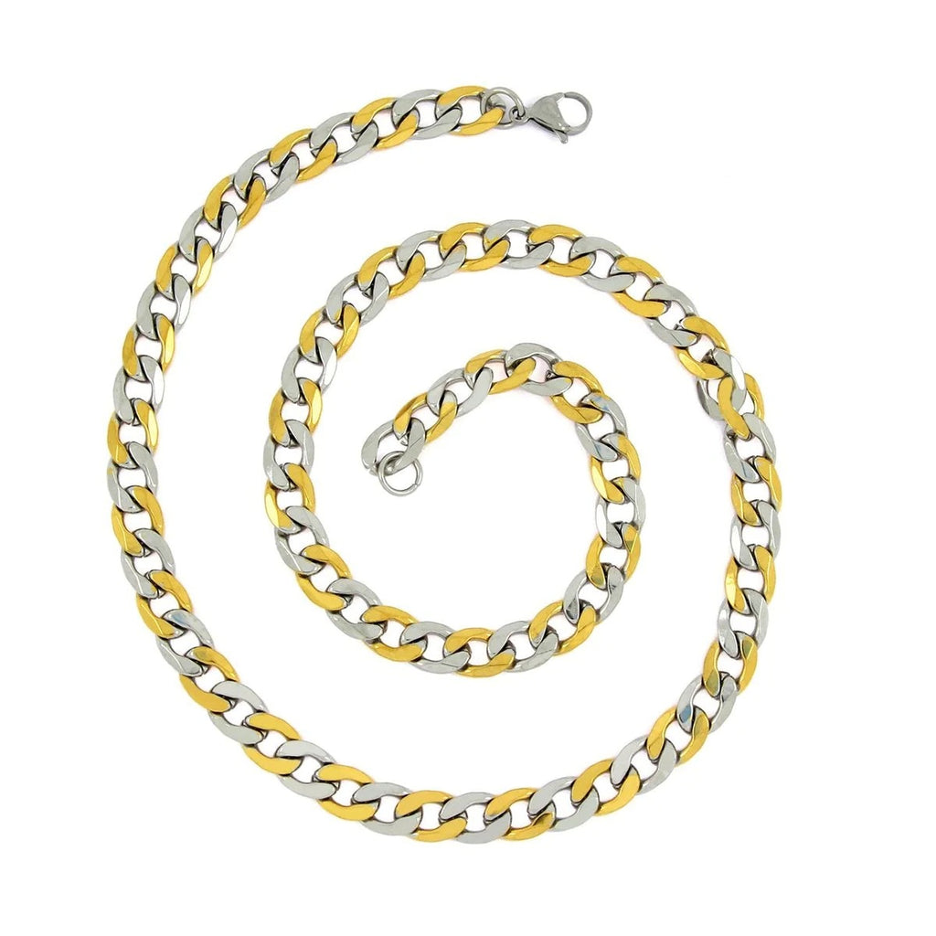 Premium 316L Stainless Steel Curb Chain with Silver and Gold Plating - 24" Length for Men