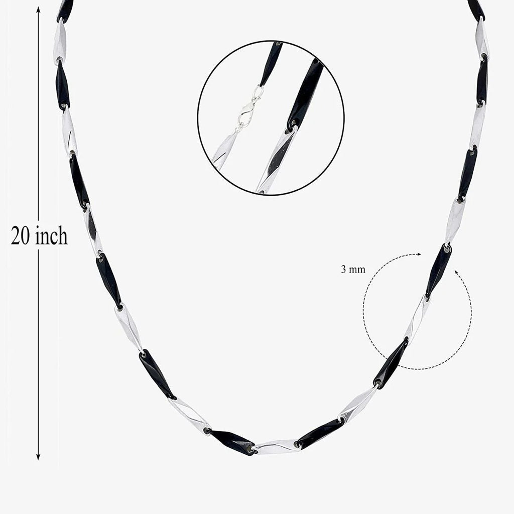 Sleek Italian Design Black Silver 316L Stainless Steel Necklace Chain for  For Men & Women