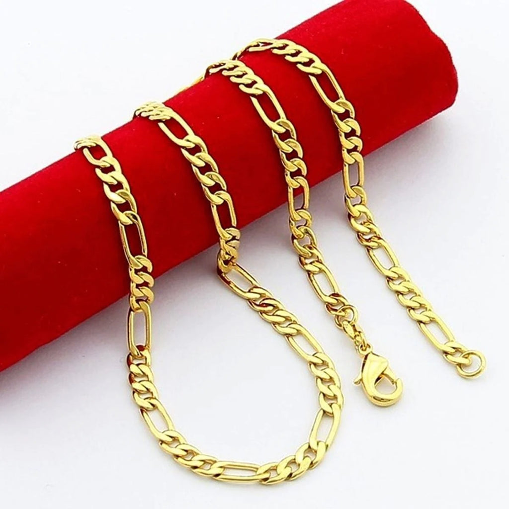 4mm Figaro Curb 18K Gold Stainless Steel 20" Chain Necklace for Men and Boys