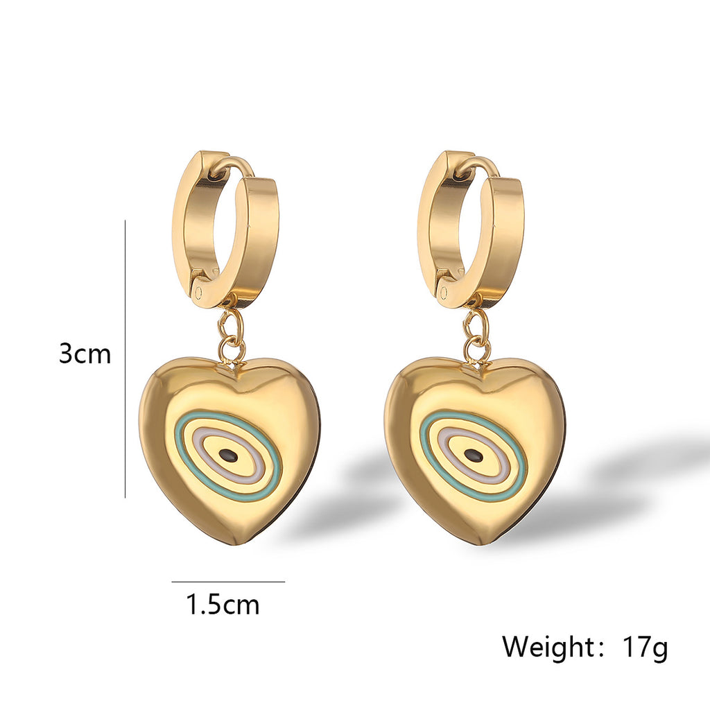 Waterproof Hypoallergenic 18k Gold Plated Stainless Steel Heart Dangle Earrings