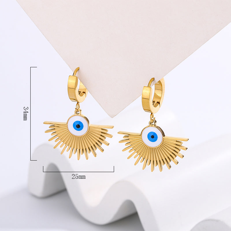 Demon Eye Pendant with Gold Plating Stainless Steel  Earrings