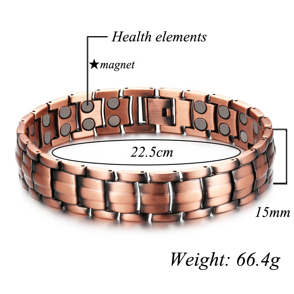 Stylish & Healing Copper Magnetic Bracelet for Men - Retro Red Copper Energy Jewelry for Health & Wellness