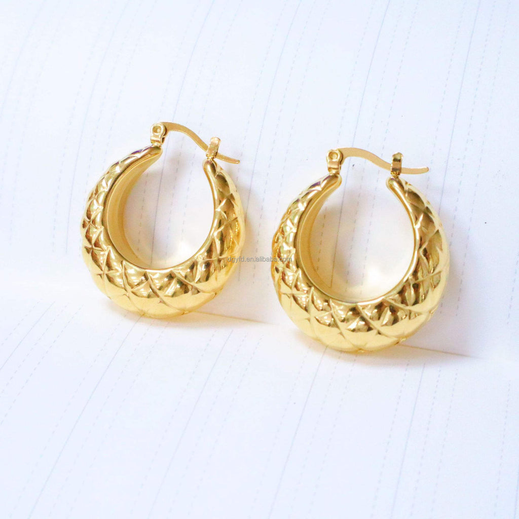 18K Gold Plated Stainless Steel Round Geometric Hoop Earrings