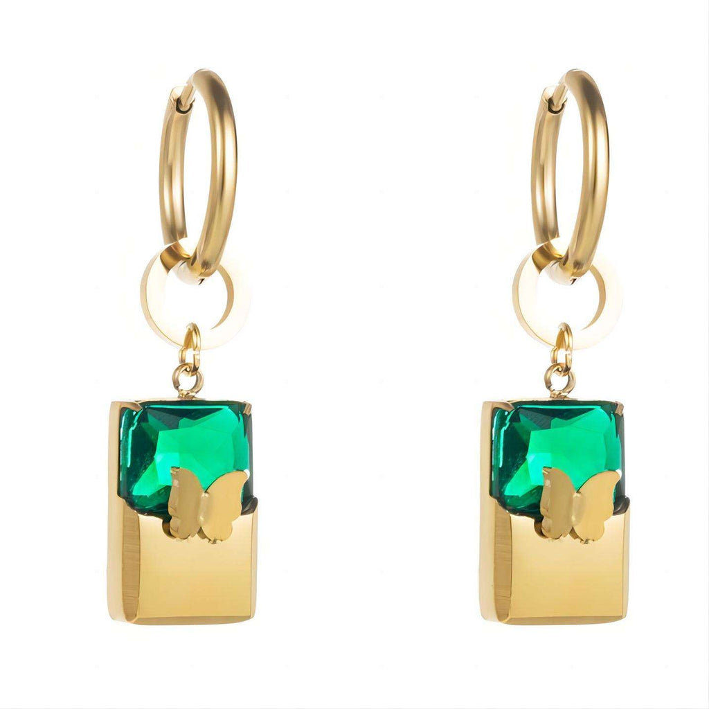 Unique Fashion Green Zircon Butterfly Gold plated Stainless Steel Earrings