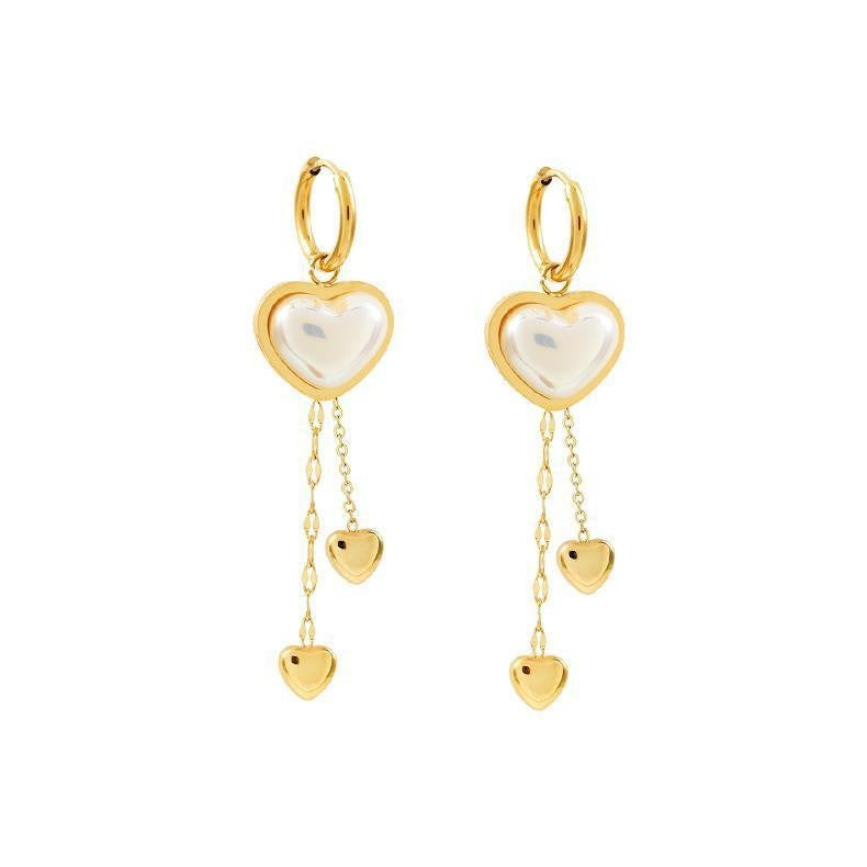 Elegant Fashion Gold Plated Heart Tassel Stainless Steel Earrings for Women