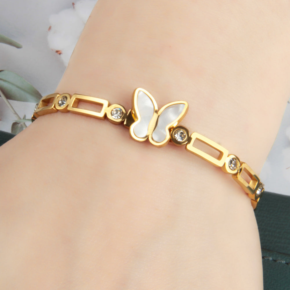 Elegant Stainless Steel Butterfly Shell Bracelet - Simple Fashion Bangle for Women - Ideal Birthday Party Gift