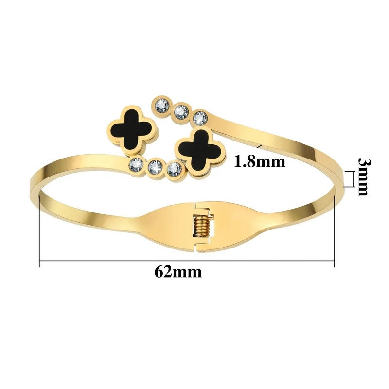 New Fashion Four Leaf Clover Gold Plated Stainless Steel Bracelet Bangle for Women