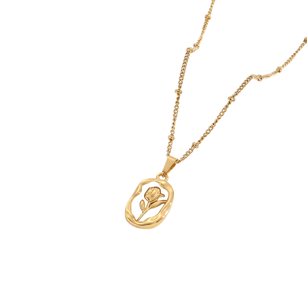 Gold Plated Rose Floral Pendant Anti Tarnish Necklace for Women