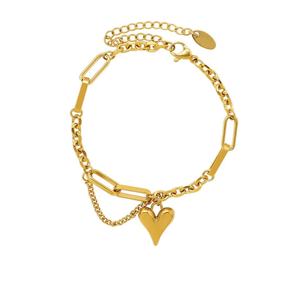 Gold Plated Anti-Tarnish Heart Themed Charm Bracelet for Women
