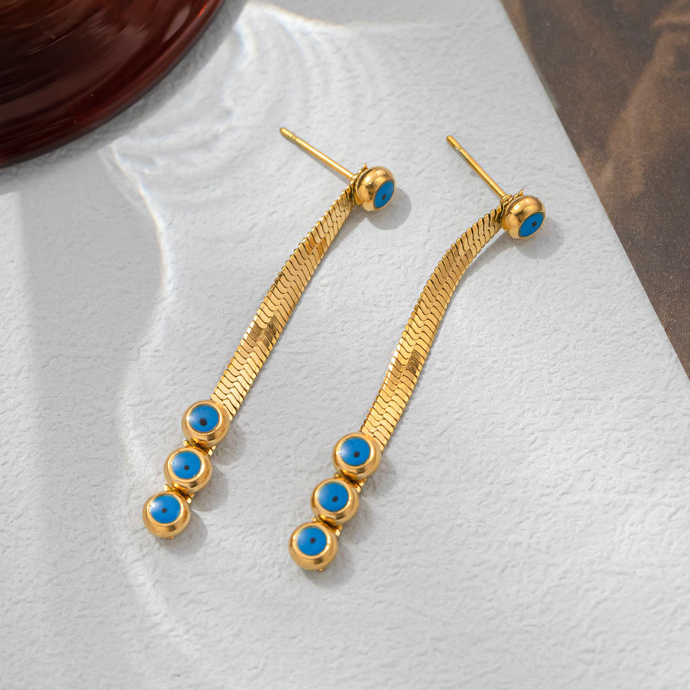 French Exaggerated Flat Snake Bone Chain Tassel Pendant Stainless Steel Earrings for Women
