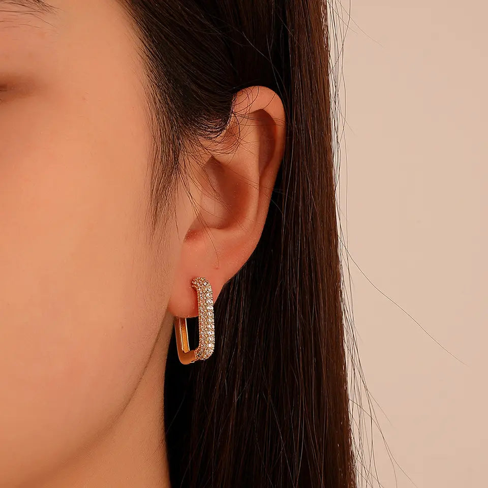 Fashion Chic Zircon Micro Paved Geometric Rectangle Hoop Earrings for Women