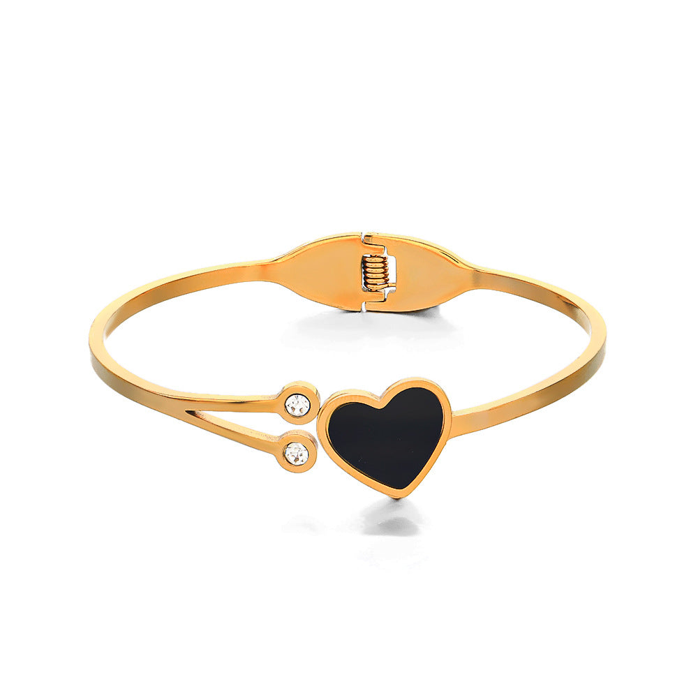18K Gold Plated Stainless Steel Diamond Heart Shaped Titanium Bracelet for Women
