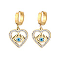 New Style Heart Evil Blue Eyes Gold Plated Stainless Steel Earrings