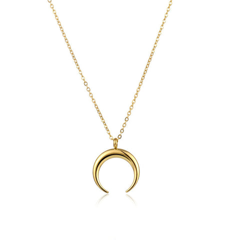 New Simple Minimalist 18K Gold Plated Half Crescent Moon Necklace for Women