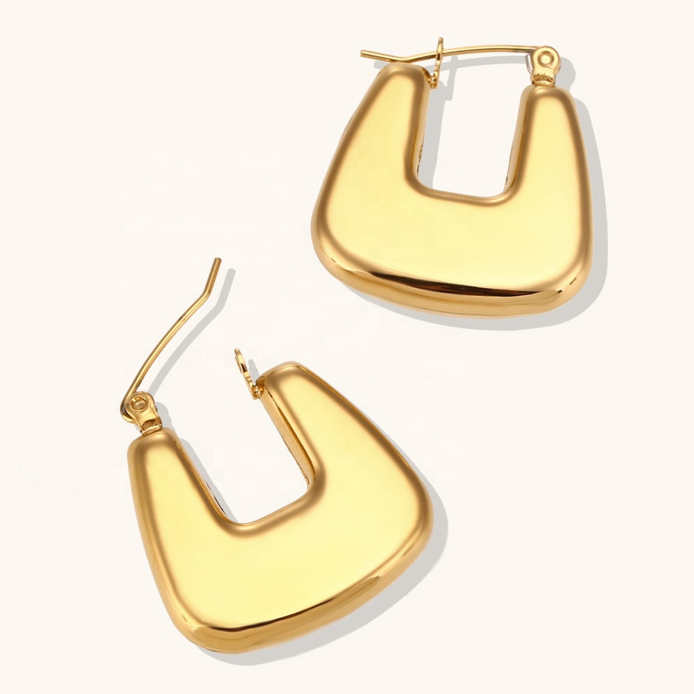 Simple Fashion Geometric 18K Gold Plated Stainless Steel Hoop Earings for Women