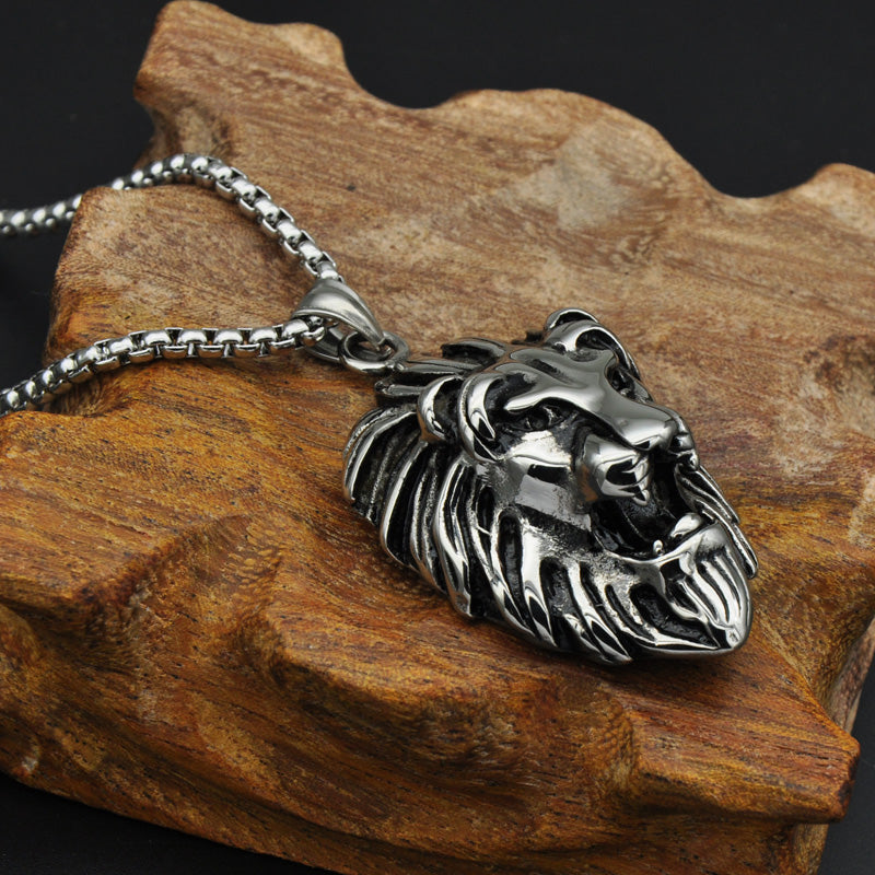 Men's Lion Dragon Silver Stainless Steel Pendant Chain Necklace - A Gift of Strength and Power