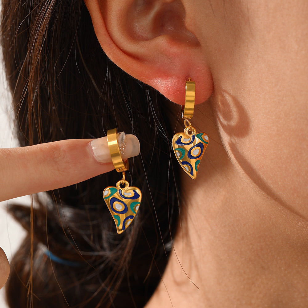 Stainless Steel Vintage Fashion Colorful Oil Dropping Pattern Earrings