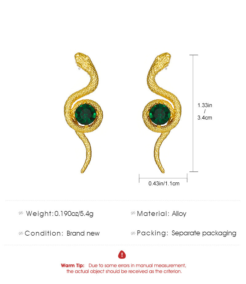 Retro fashion emerald wrapped snake earrings for Women