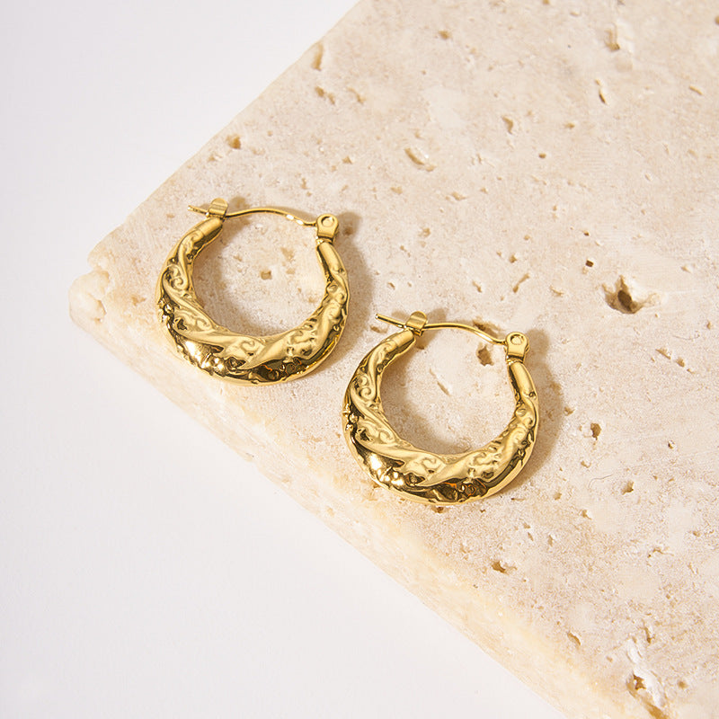 18K Gold Plated Stainless Steel Round Geometric Hoop Earring