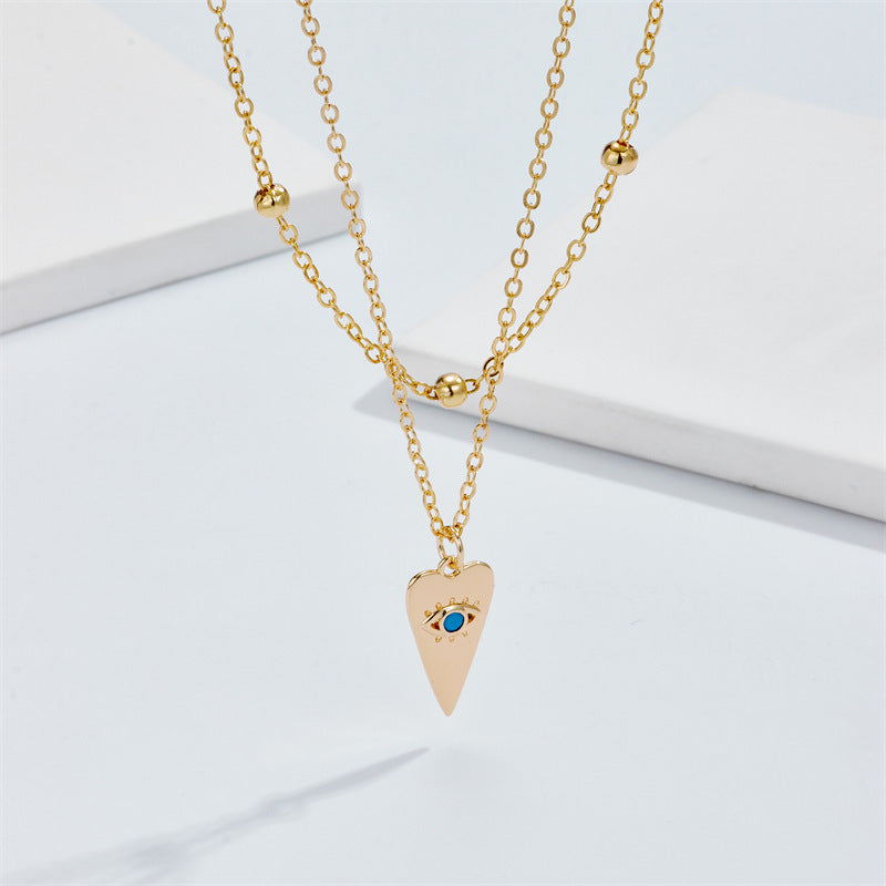 Gold Plating Two-layer Clavicle Chain Devil's Eye Pendant Nacklace For Women