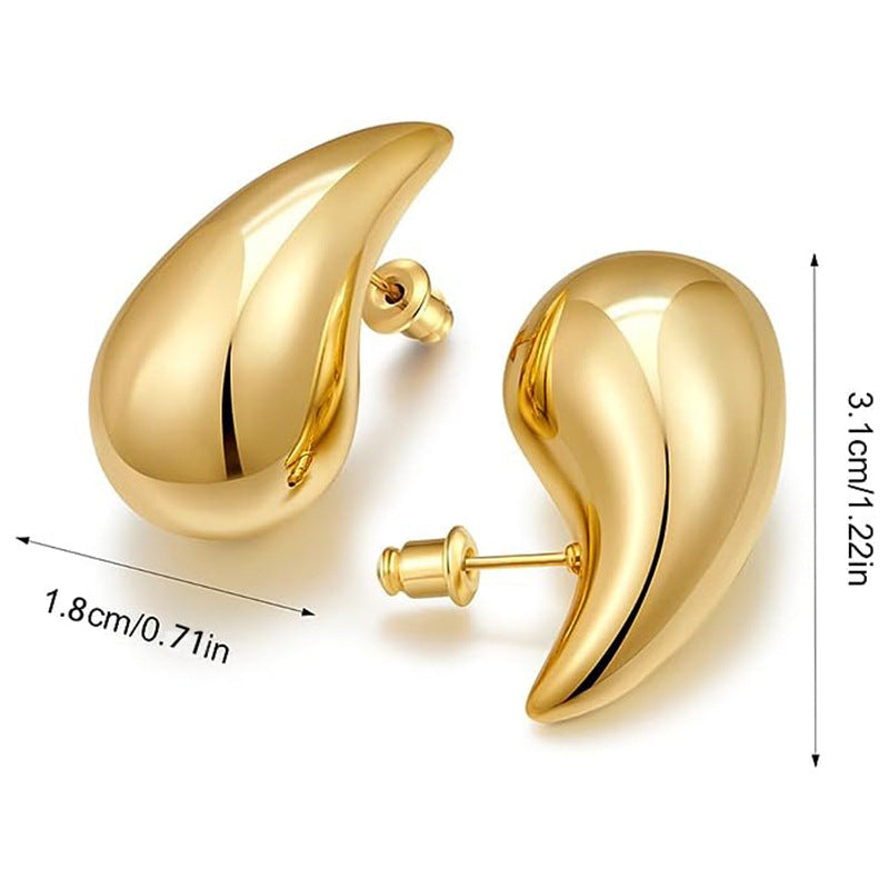 Trendy stainless steel 18K gold-plated simple hollow thick water drop Earrings