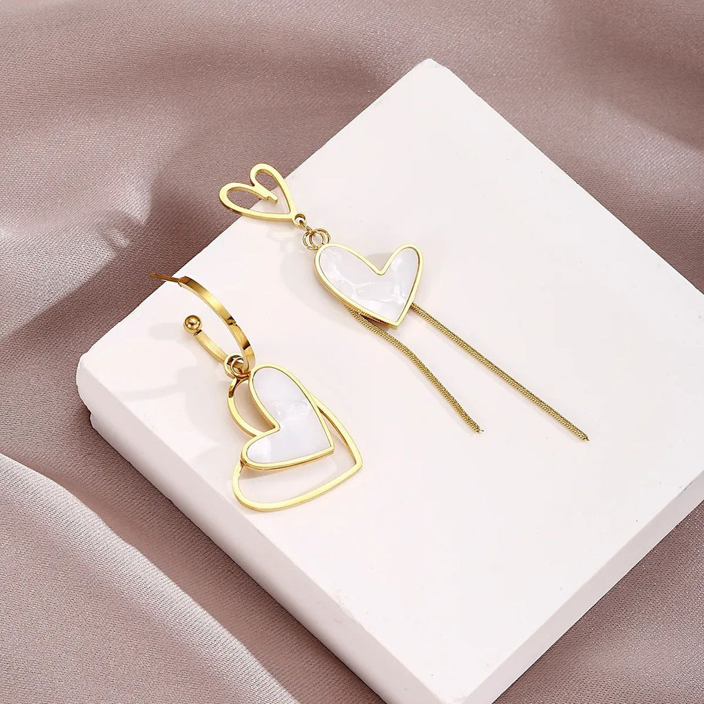 Korean Style Geometric Heart Romantic Dangle Gold plated Stainless Steel Earrings